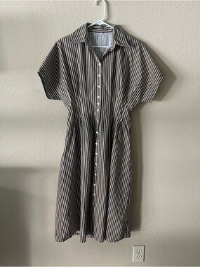 Striped Button-Front Women’s Dress - Brown/White size Small